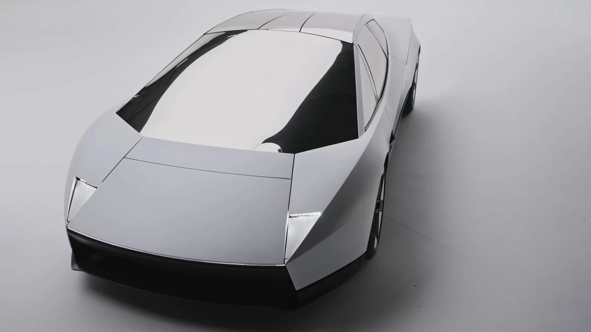 Tesla Roadster 2028 blanco visto desde arriba, diseño angular con faros ocultos
