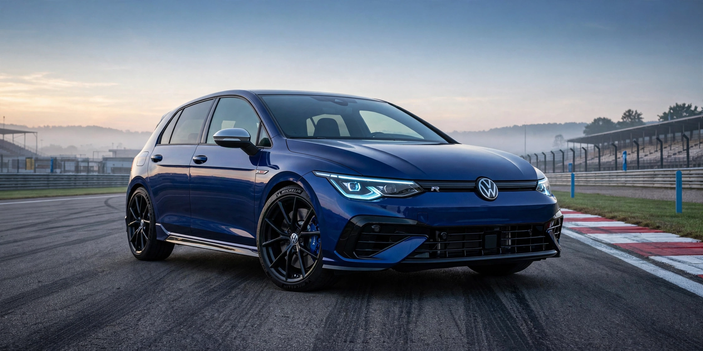 Volkswagen Golf R en circuito al amanecer