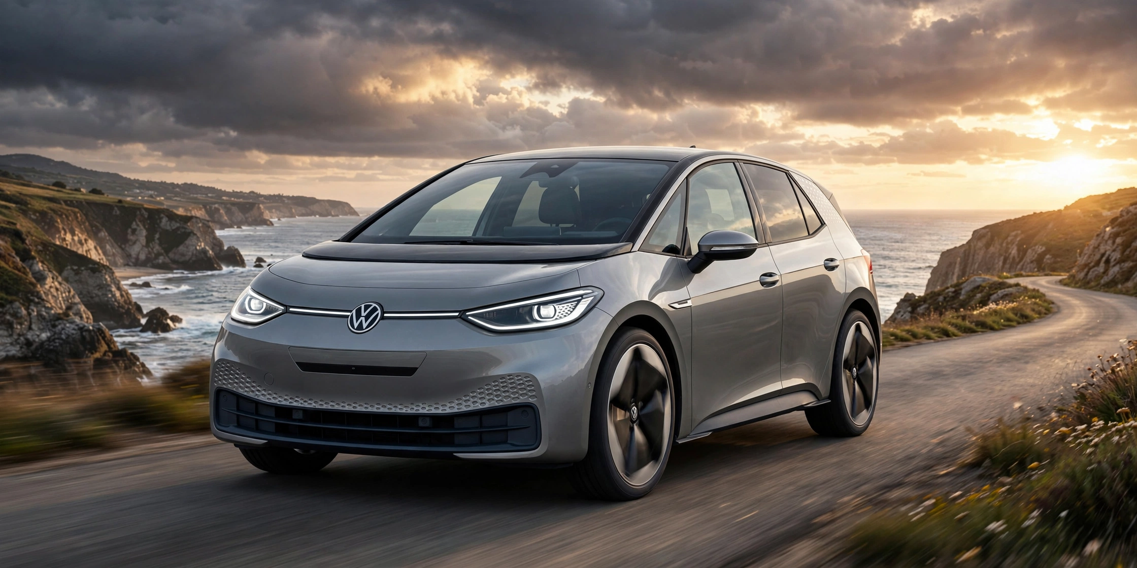Volkswagen ID.3 circulando por carretera de costa