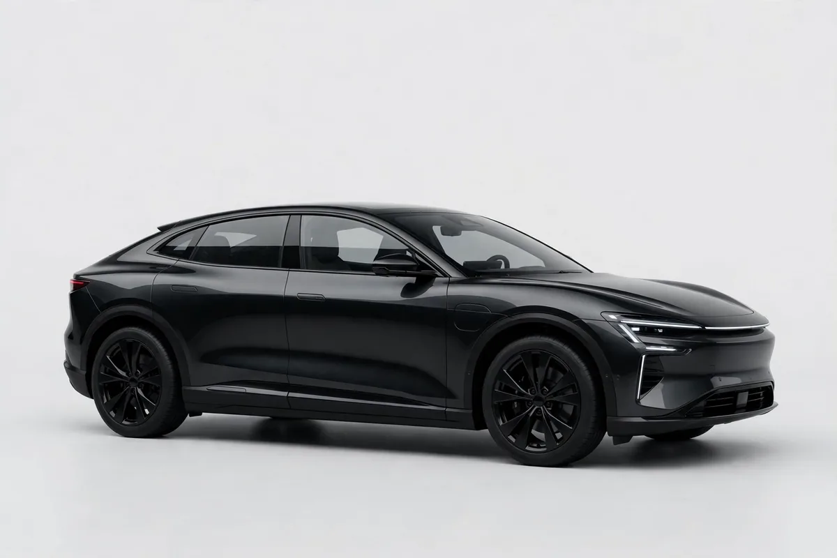Volkswagen ID.5 negro, vista lateral con techo coupé en estudio