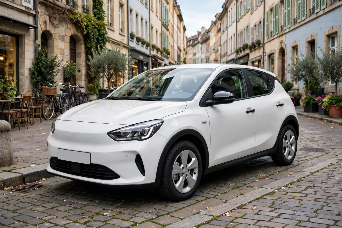 Volkswagen Polo blanco aparcado en una calle del centro de Madrid