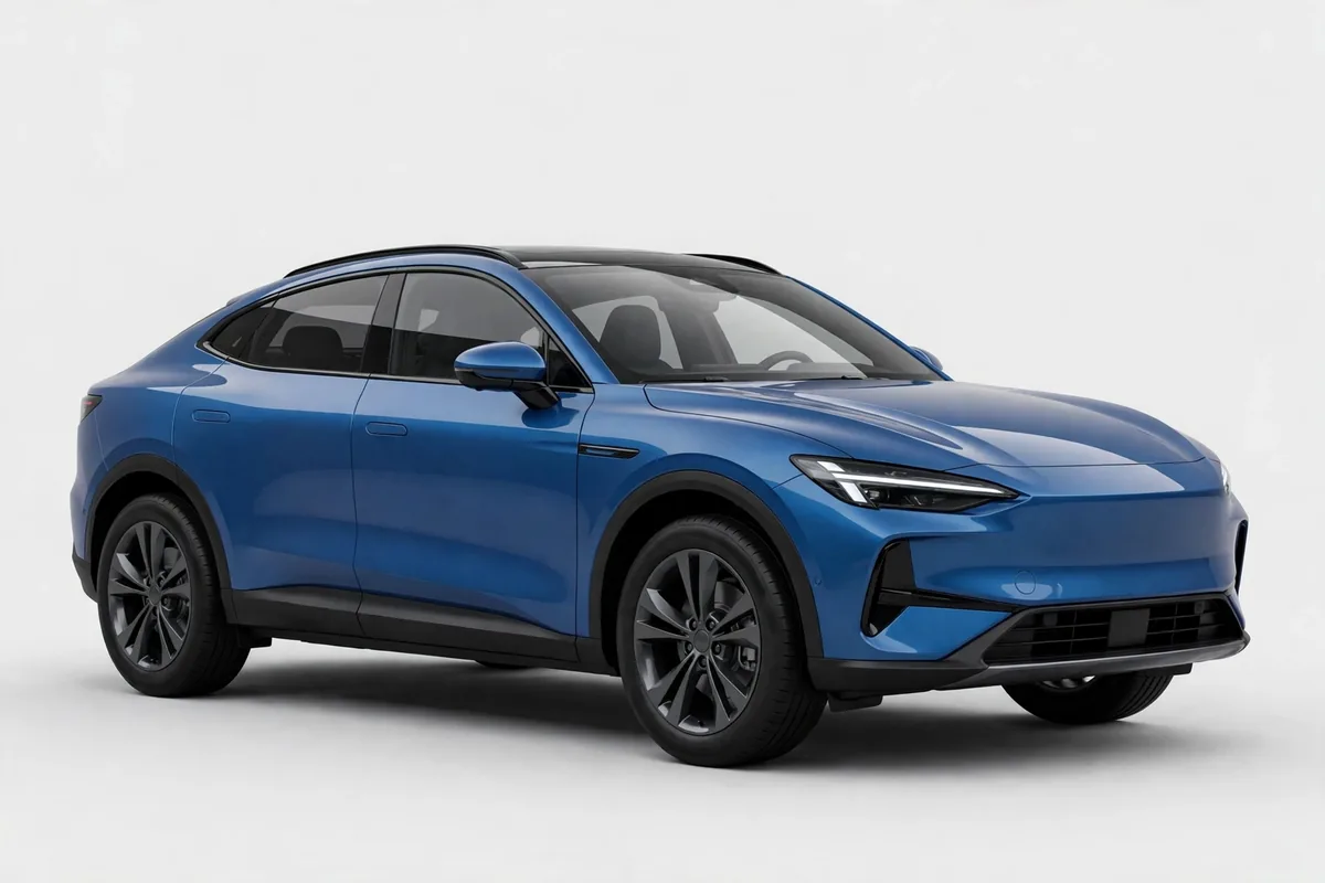 Volkswagen Taigo azul, vista lateral con caída de techo coupé