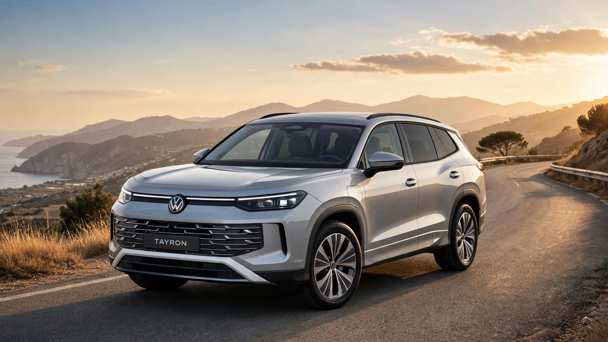 Volkswagen Tayron en autopista al atardecer