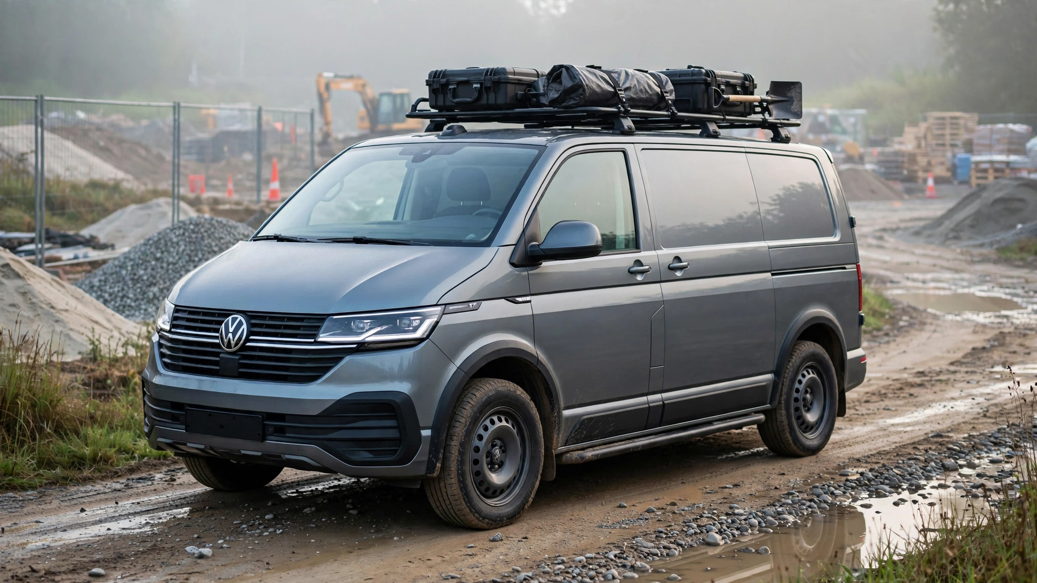 Volkswagen Transporter T7 en zona de obras