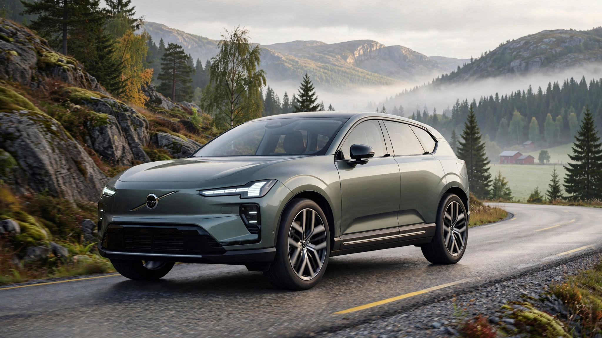 Volvo EX60, SUV eléctrico en carretera de montaña