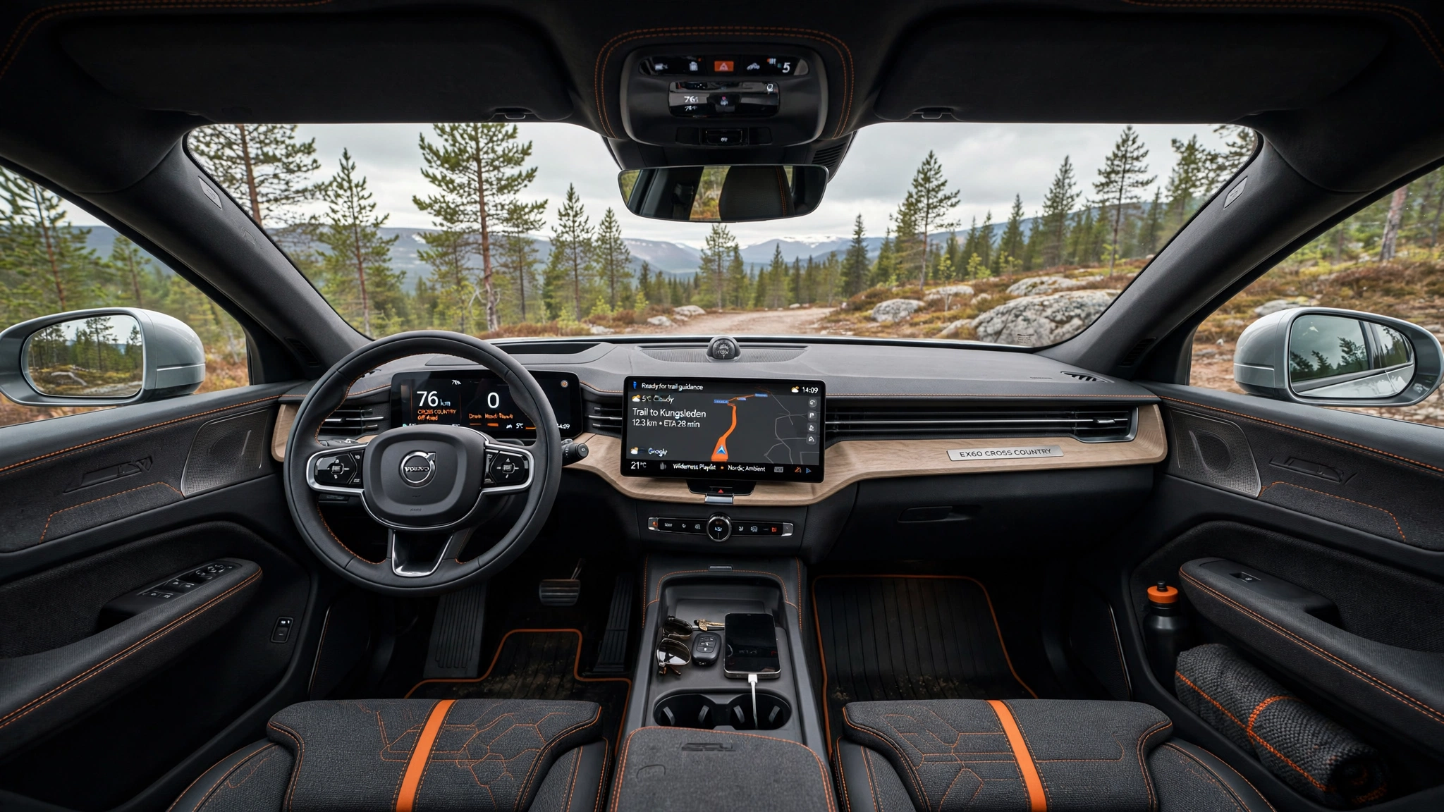 Interior del Volvo EX60 Cross Country
