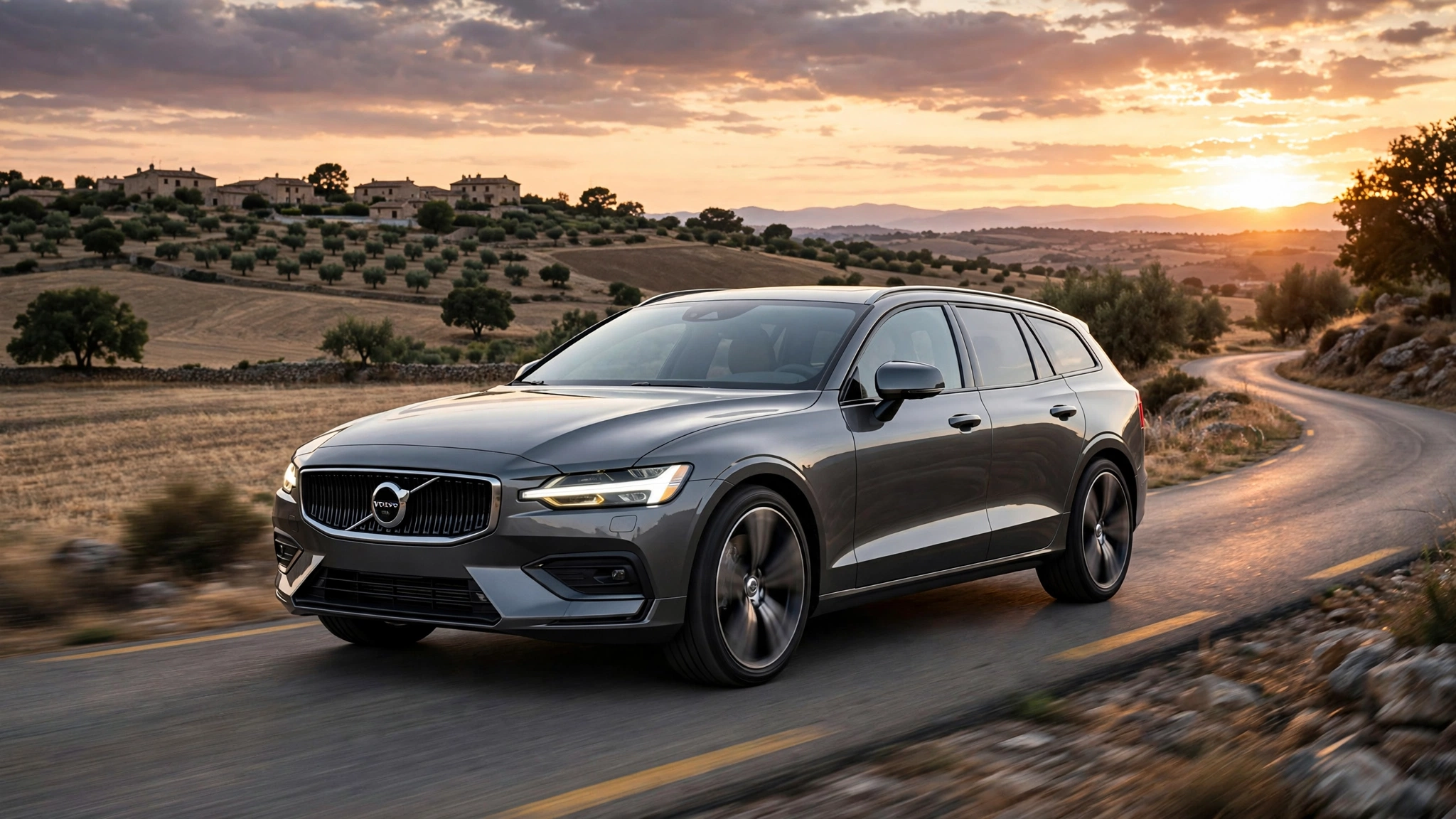 Volvo V60, familiar premium en carretera al atardecer