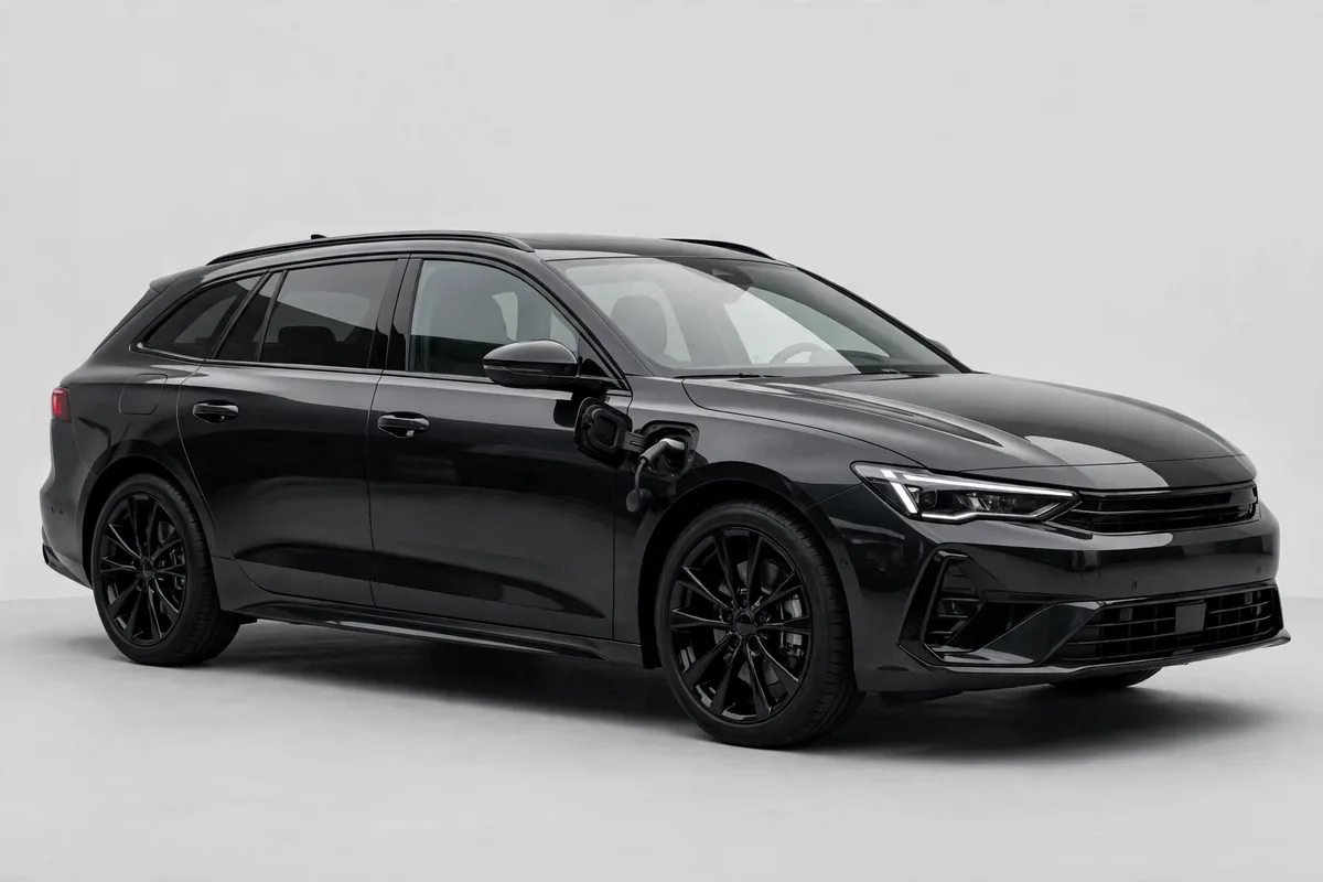 Volvo V60 azul, vista tres cuartos delantera en estudio
