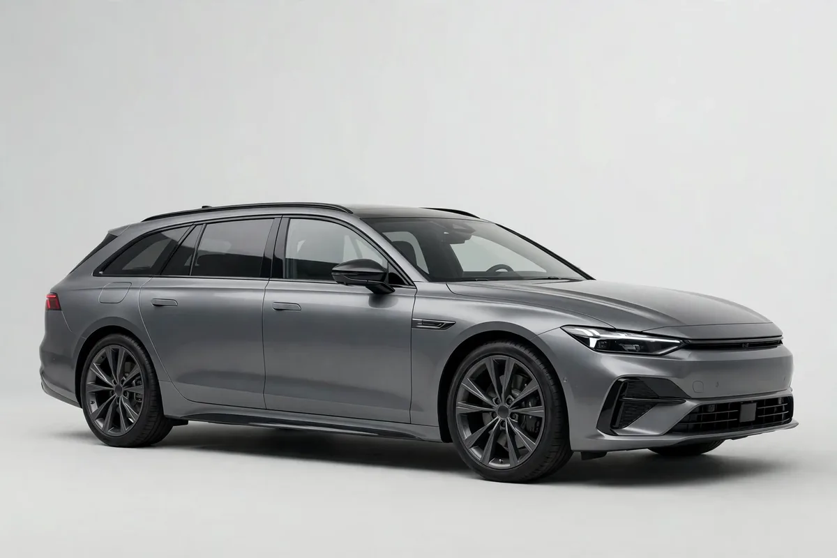 Volvo V90 negro, vista lateral en estudio