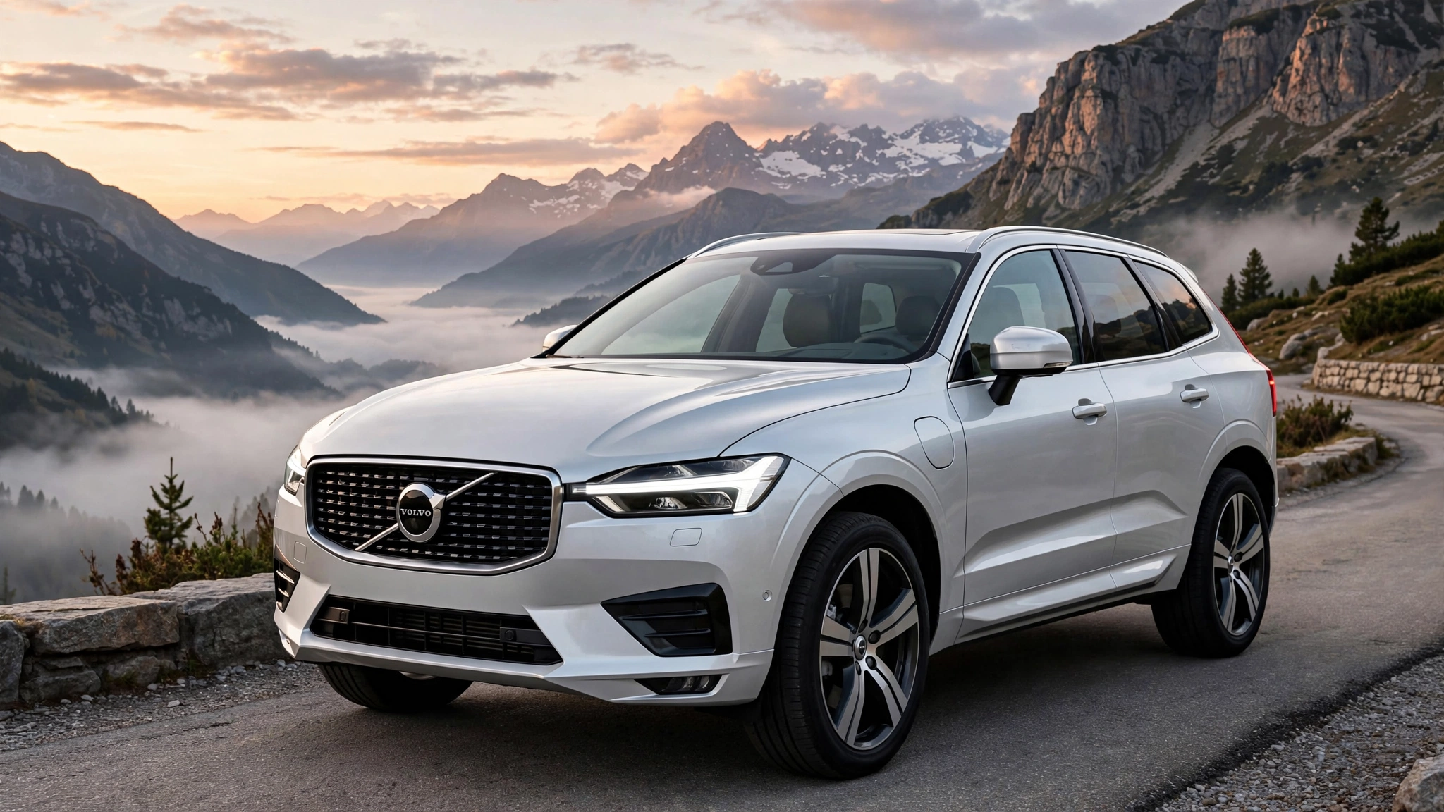 Volvo XC60 en carretera de montaña al amanecer