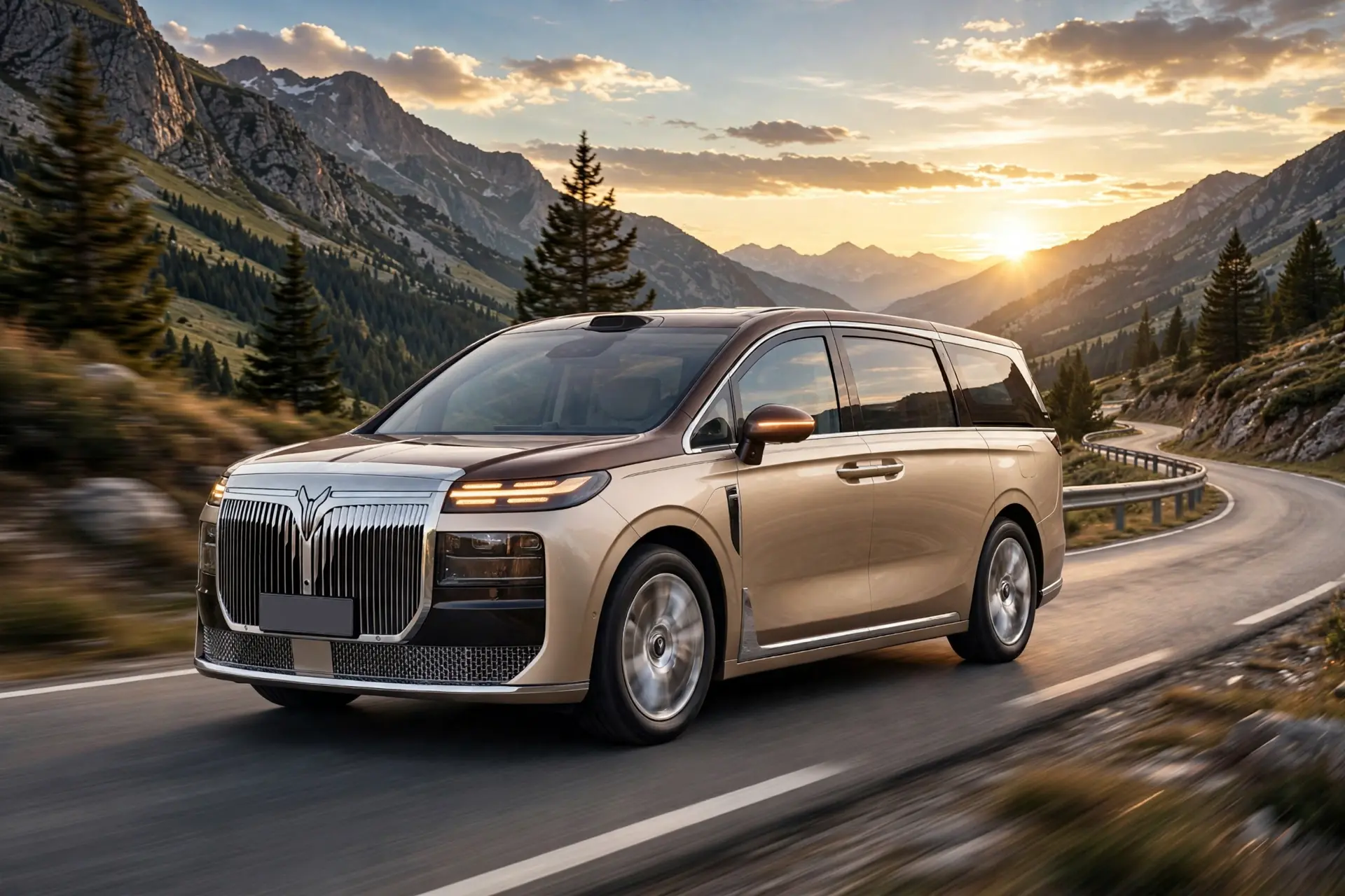 Voyah Dream 9 monovolumen eléctrico en carretera de montaña