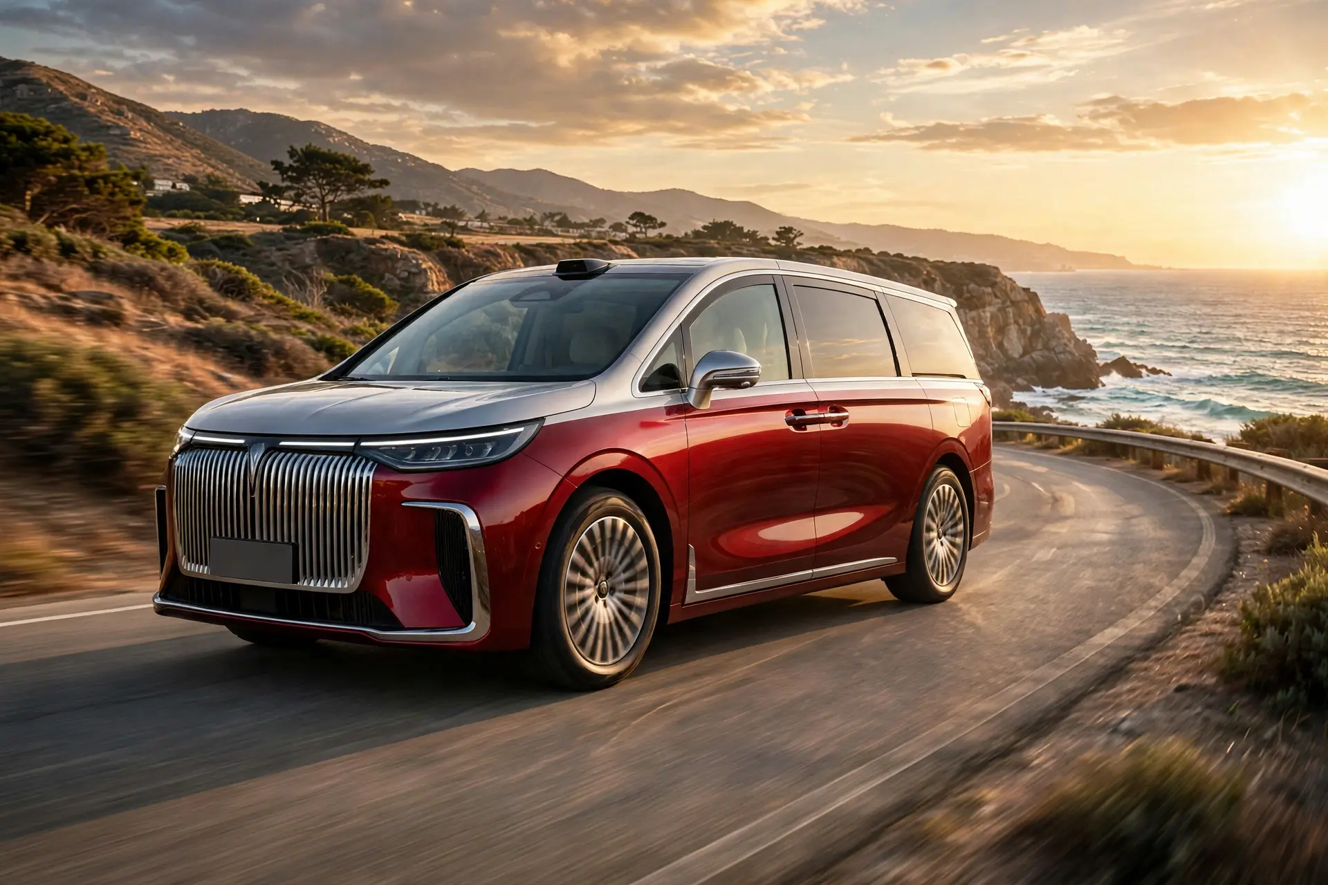 Voyah Dream 9 PHEV en carretera costera