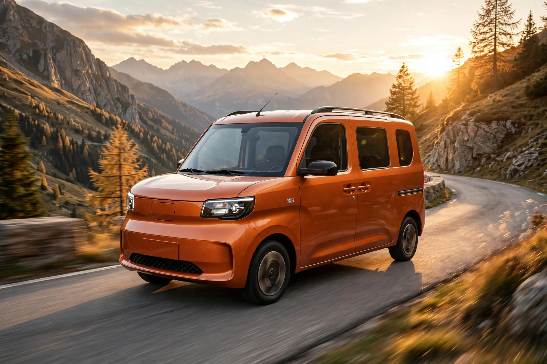 Wuling Zhiguang EV furgoneta en carretera de montaña