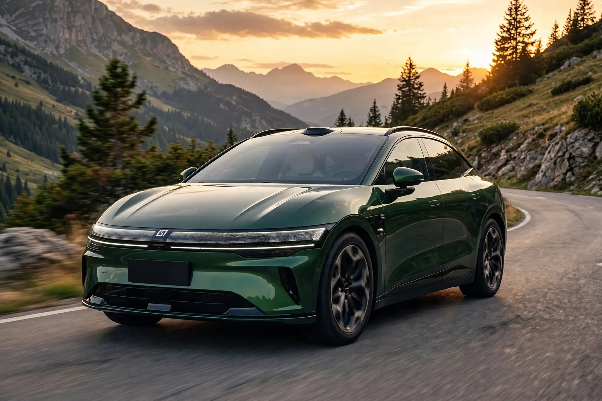 Zeekr 007 GT, familiar eléctrico verde en carretera